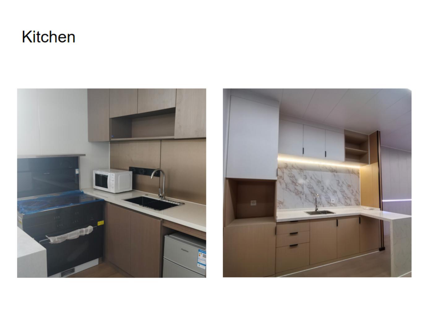 Dos cocinas con terminación de aspecto madera